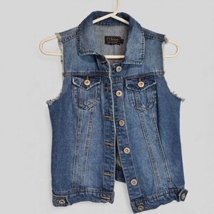 Ci Sono Sleeveless Jean Denim Jacket Vest Size Small Button Up Y2K Distressed